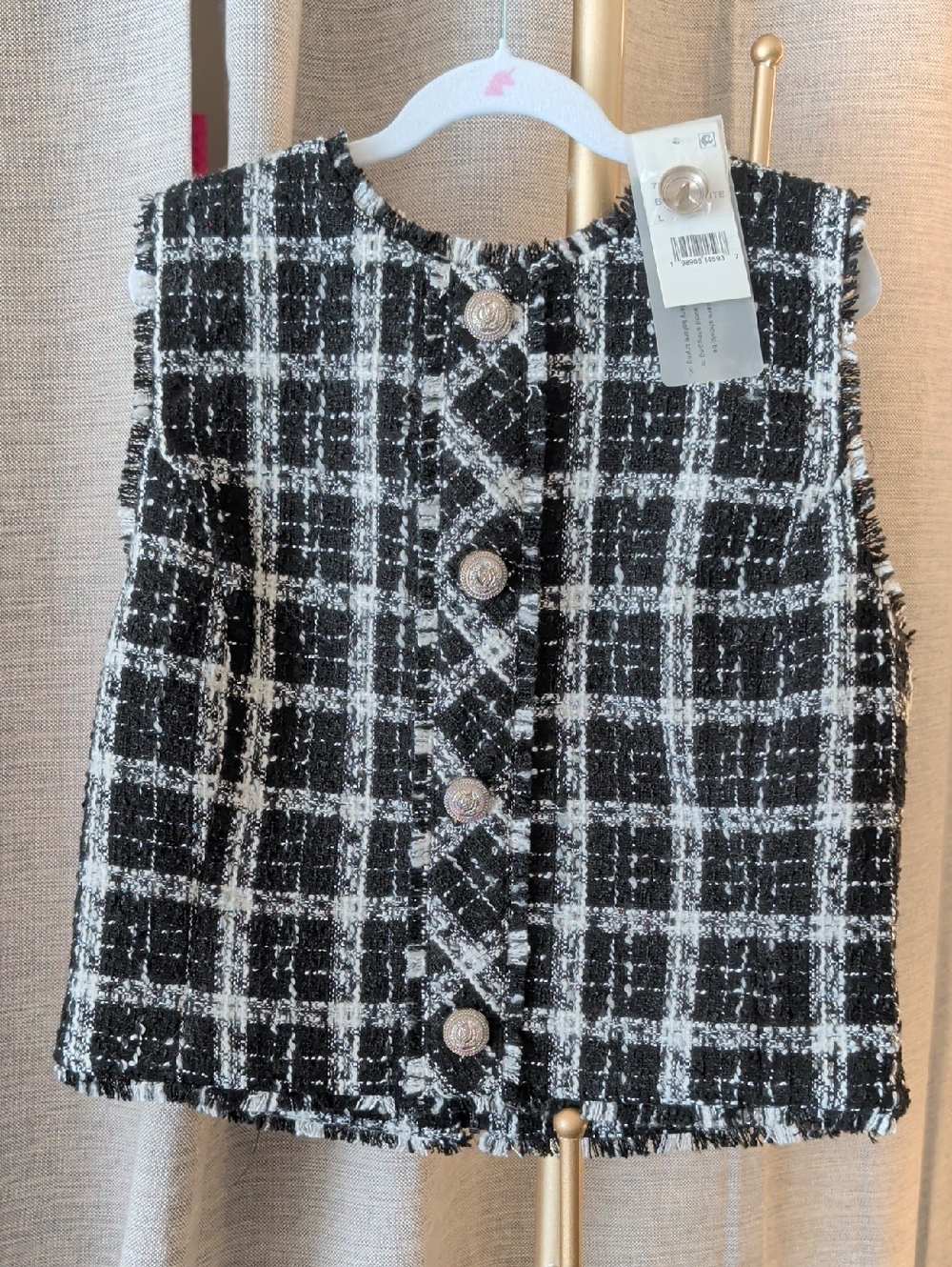 French Connection Black & White Nwt Tweed Button Front Vest